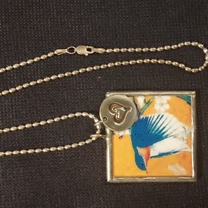 Tile Pendant Charm Neckace with silver ball chain Put a Bird on It